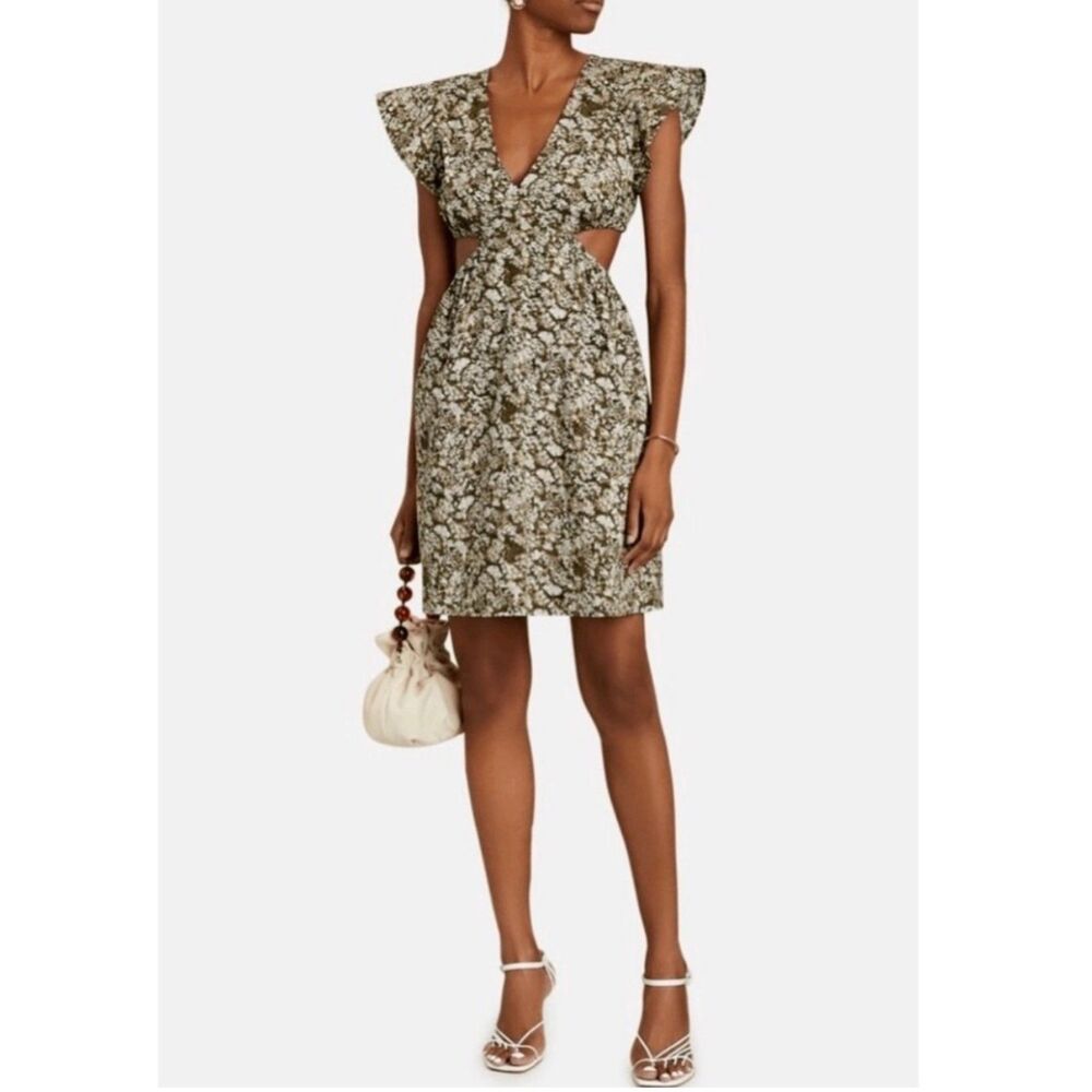 Rails Nyla Cutout Waist Dress Olive Vine Floral XXS Organic Cotton Lyocell
